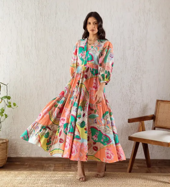 Multicolour Paisley Print Tiered Maxi Dress